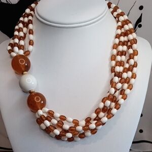 Avon Cosmopolitan Bead Necklace Amber Ivory Vintage 1987